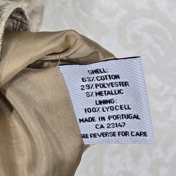 VTG Talbots Collection Cropped Jacket 10 Gold Metallic Jacquard Italian Fabric - Picture 14 of 16